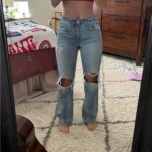 American Eagle Outfitters Light Blue Distressed Straight Leg Jeans